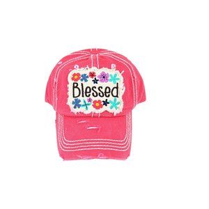 DISTRESSED STONE 'BLESSED' FLORAL CAP